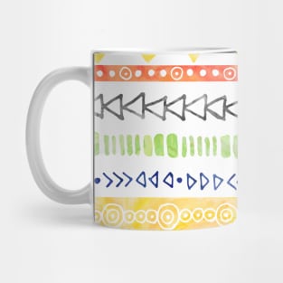 Yellow Green Orange Black Turquoise Hand Drawn watercolor tribal geometric Pattern Mug